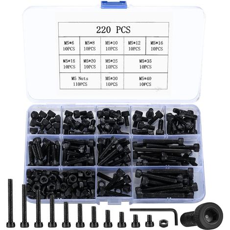 Schraubensatz Sechskantschrauben Muttern M5 schwarz 220 (1/5)