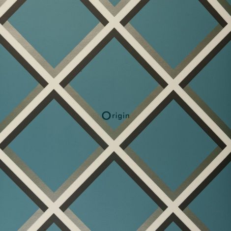 papier peint géométrique bleu canard - Origin Wallcoverings