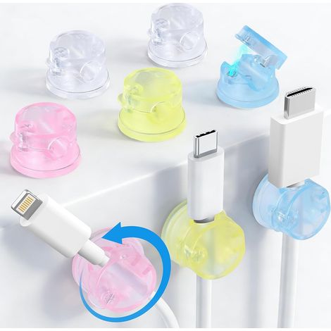 8 Pièces Clips Câble, Organisateur Câble Magnetique, Clips Rangement de Câble avec Auto-adhésifs Réglables et Rotatifs à 360°, pour HDMI, Téléphone, USB, Maison et Bureau, Coloré (1/5)