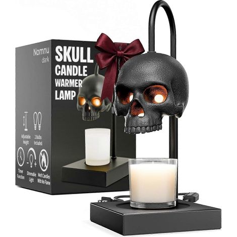 Totenkopf-Kerzenwärmer-Lampe, gotische und gruselige Wohndekoration mit Timer (1/5)