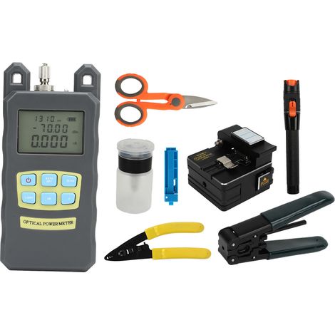 Kit de réparation fibre optique : compteur de puissance optique, pince à dénuder, adaptateur, clé, localisateur visuel de défauts VFL (1/5)
