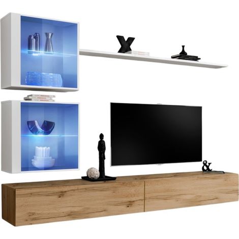 Composizione murale SWITCH XVIII mobile TV sospeso quercia Wotan e bianco lucido