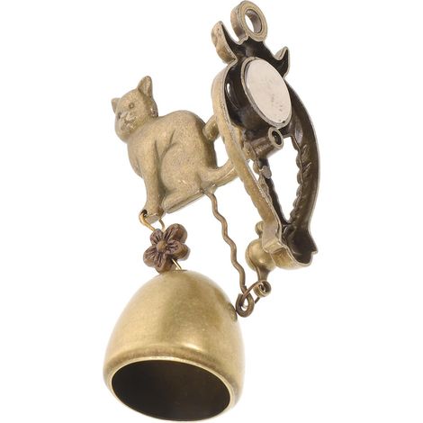 Cloche Métallique Légère et Bruyante de Tête de Chat Or Suspendue Sonnette Rétro pour Décoration Intérieure ou Espace Extérieur, pour Porte D'entrée (1/5)