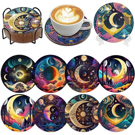 Diamond Painting Untersetzer Set Monde mit Ständer 8 Stück 10cm rund