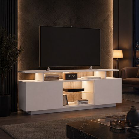Mobile TV bianco 140 x 35 x 55 cm con illuminazione LED 16 colori, per TV 60 pollici DESVIAE (1/5)
