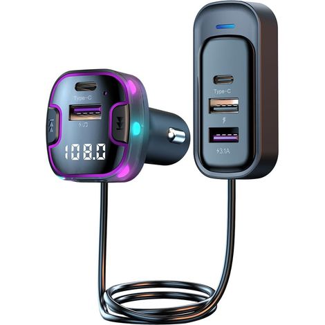 Trasmettitore FM Bluetooth per auto, chiamate in vivavoce, audio HD 5.3, ricarica rapida 5V/3.1A, riproduzione musicale da chiavetta USB, supporta la ricarica simultanea di 5 dispositivi.