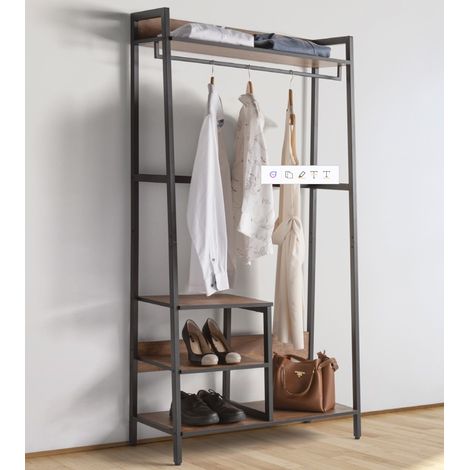 Vestidor metal madera 3 baldas, bolsero y barra
