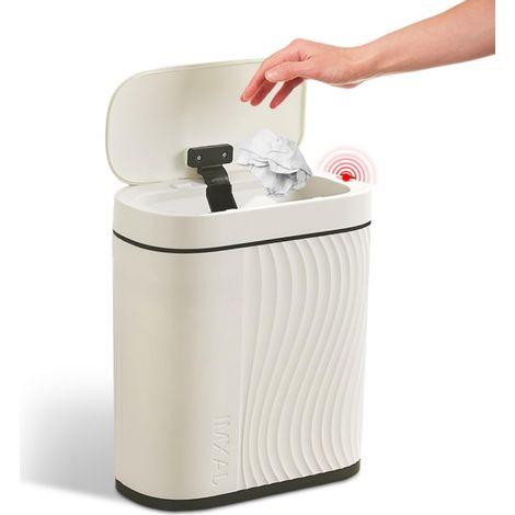 Poubelle automatique de 8 L, avec capteur, pour salle de bain, cuisine, inodore et résistante à l'eau, sans bruit, sans contact, couleur blanche (1/5)