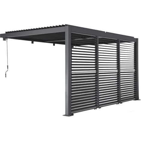 sweeek - Wand Pergola Palace 3x4m mit Lamellendach + 3 verstellbare Lamellenwände 130cm (1/4)