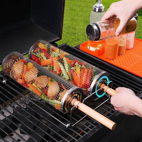 Panier barbecue inox 30 cm, grille de cuisson pour barbecue, camping et grill extérieur (1/2)