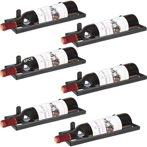 Wandmontierter Weinflaschenhalter aus Eisen, Hängendes Weinregal aus Metall, Wandmontiertes Weinregal aus Eisen, Geeignet für die Weinlagerung im Weinkeller, Wanddekoration im Wohnzimmer (Schwarz 6) (1/5)