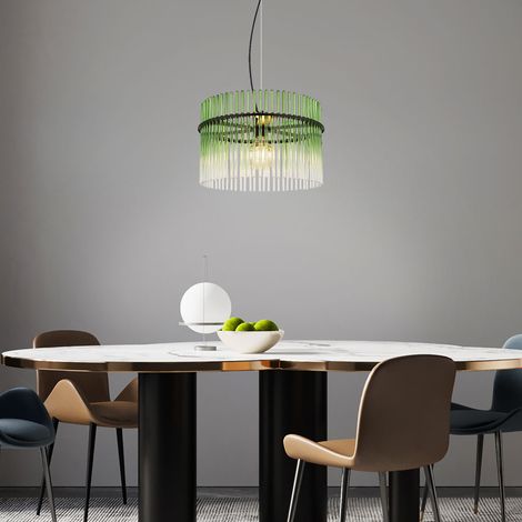 Lampe suspendue Verre vert clair Lampe de table à manger Lampe suspendue Salon, métal noir, douille E27, DxH 40x150 cm (1/5)