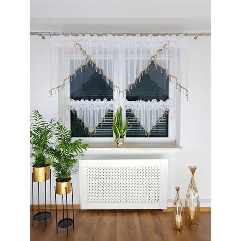 Tenda da cucina decorata con perline e zirconi - beige (1/5)