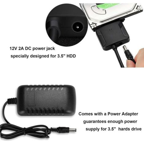 Adaptateur USB SATA 3.0, Pour SSD Disque Dur 2,5/3,5", Support UASP, Bloc Alimentation 12V 2A, Compatible Windows Mac Linux (1/5)