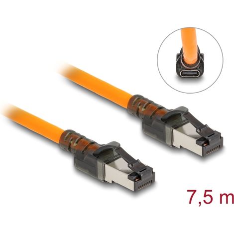Delock Cable de red RJ45 con función de buscador de puerto USB Type-C⢠Self Tracing Cat.6A S/FTP 7,5 m naranja