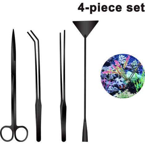 Pinces Pour Plantes Aquatiques - Ciseaux Courbes - Pinces Droites - Pelle À Sable - Kit 4 En 1 En Acier Inoxydable - Pour Aquariums - 4 Pièces (1/5)