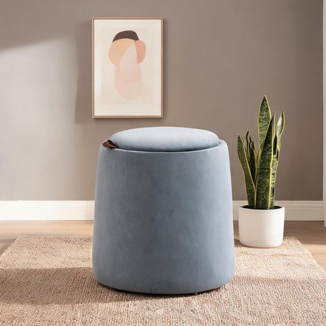 Pouf coloris gris en polyester Kautschukholz 44 x 44 x 47,5 cm (1/5)