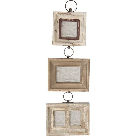 Cadre Photo Triptyque en Fer Marron Style Campagne 24x4x78 cm pour Photos 7x9 cm - PANGIVO (1/2)