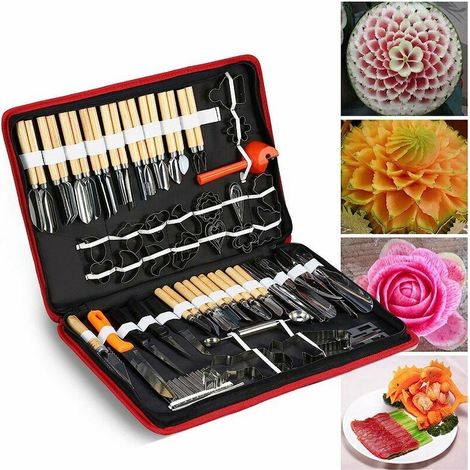 80-teiliges kulinarisches Schnitzwerkzeug-Set, kulinarisches Schnitz- und Schälwerkzeug-Set zum Garnieren von Obst und Gemüse (1/4)