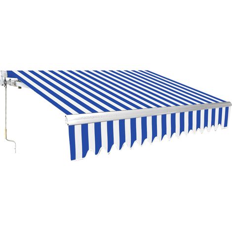 Hengda Tenda da sole manuale Tenda da sole per balconi articolata Protezione solare anti-UV Giardino Terrazza Blu Bianco 250 x 200 cm (1/5)