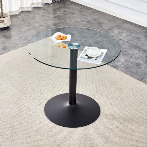 Runder Bartisch 85x76 cm transparent/schwarz aus Glas und Metall mit stabilem Gestell (1/5)