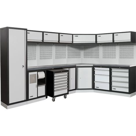 Mobiliario taller modular con tapa de acero inox armarios cajones. Fervi A008H