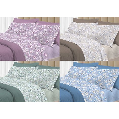 Completo Lenzuola Letto 100% Cotone Italy 3027 Disegno Indie, misuraSingolocoloreVerde