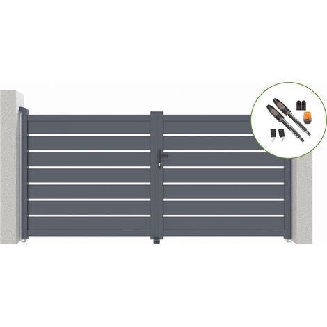 Portail battant électrique VOGEL 300x140cm gris + Motorisation TANKER B700 (1/4)