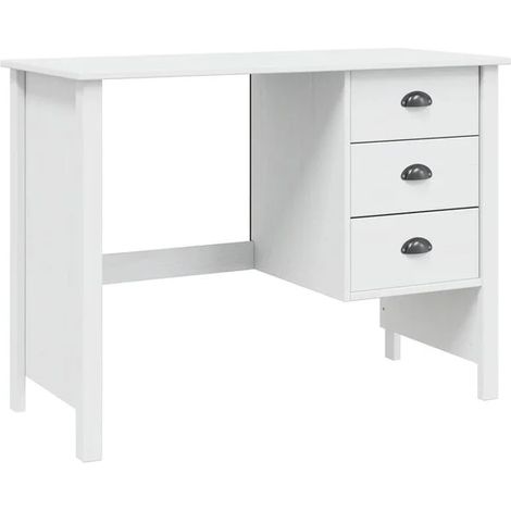 Bureau avec tiroirs, 100x45x74 cm, en pin massif, blanc (1/5)