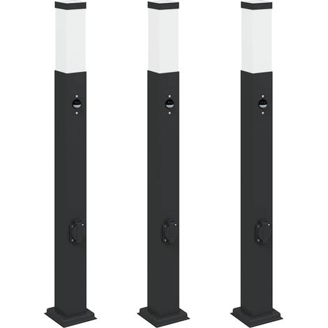 Lampioni a paletto con sensore e presa 3 pz 80 cm neri IP44 vidaXL (1/5)