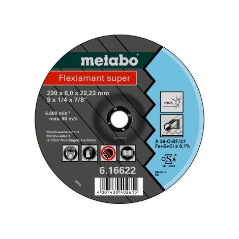 METABO 616604000 - Disco de desbaste para amoladora angular Flexiamant Super A30-O Acero inoxidable embutido Ø 150 x 6 x 22,22 mm (Envase de 25 Ud)