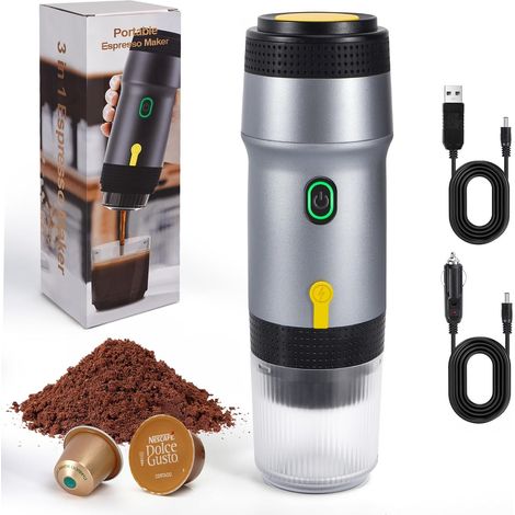 Machine à expresso électrique à capsules - Mini machine à café portable - Compatible avec capsules de café/poudre, Chauffage instantané pour voiture et extérieur - Argent (1/5)