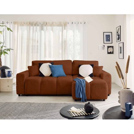 Crocus - beidseitig montierbar - 4 sitzplätze - schlaffunktion und bettkasten - aus kunstpelz - rostfarben