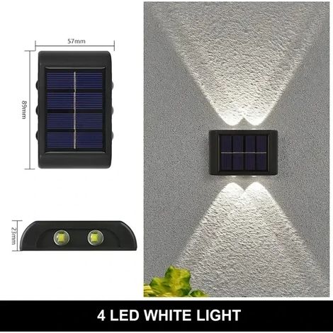 (4 LED blanches) Applique murale solaire extérieure 12 LED étanche pour jardin, cour, balustrade, lampe d'ambiance décorative, lampe solaire à éclairage indirect (1/5)