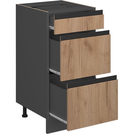 Mobiletto base per cucina R-Line, Quercia dorata, 40 cm Forma a J, con cassetti, senza piano di lavoro, Vicco