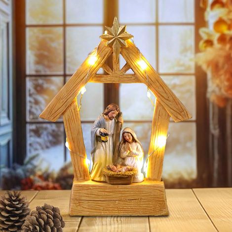 Ensemble de figurines de crèche de Noël avec éclairage - Crèche de table d'intérieur avec figurines - Décoration de table de Noël, de l'Avent, de l'hiver (1/5)