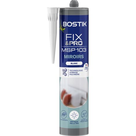 Bostik FIXPRO – Mastic Colle de Fixation MSP 103 Miroirs – Préserve le Tain – Collage de Miroirs jusqu'à 2m x 2m – Blanc – 290 ml (1/5)