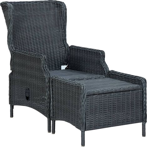 INLIFE Chaise inclinable de jardin tabouret Résine tressée Gris foncé (1/5)