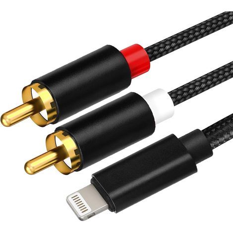 Lightning-auf-Cinch-Audio-Adapter, Y-Splitter-Stereo-Adapter für ausgewählte iPhone-, iPad- und iPod-Modelle, für Endstufen, Auto, Heimkino, Lautsprecher usw., 1,2 m