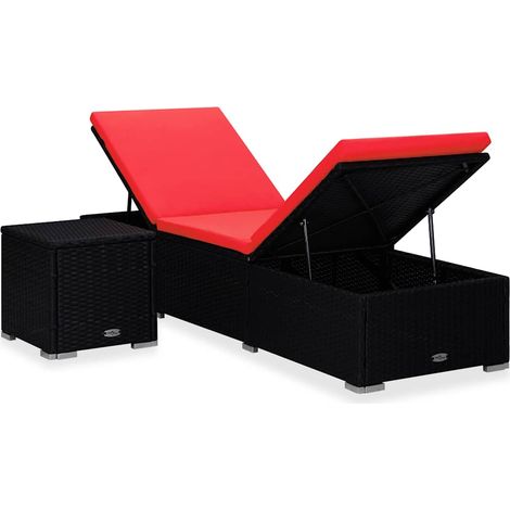 Lettino Prendisole Sdraio con Cuscino e Tavolino in Polyrattan Rosso (1/5)