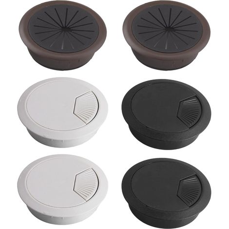 Lot de 6 passe-câbles de 60 mm, noir/gris/marron, ABS et caoutchouc, fermeture à pression et caoutchouc souple, diamètre extérieur 70 mm, montage sans outil (1/5)