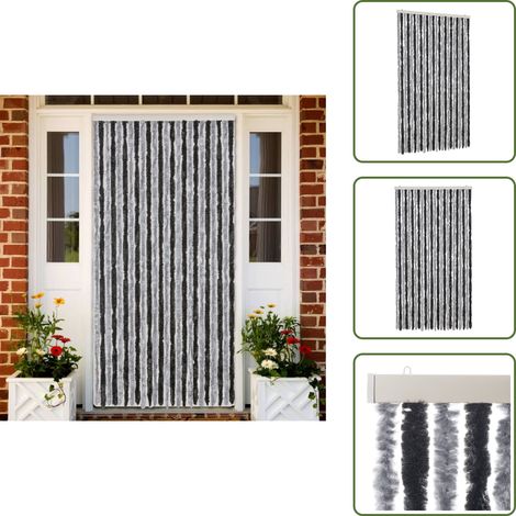 The Living Store Fliegenvorhang Grau und Schwarz 100x200 cm Chenille - Fliegenvorhang - Insektenschutz - Türvorhang - Moskitonetze - Sommergarten