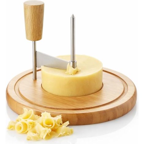 1 Appareil À Fromage, Bambou, Lame Acier Inoxydable, Pour Fromage Semi-Dur, Apéritif