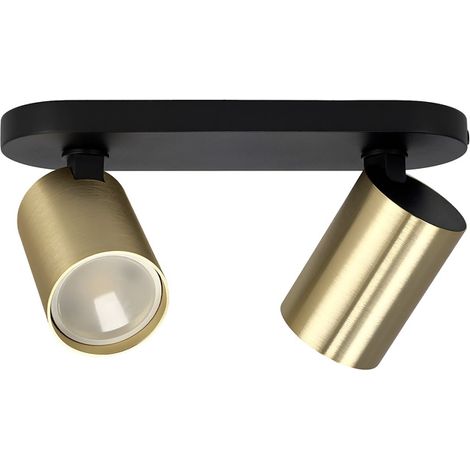Spot plafond double orientable noir avec spots dorés GU10 IP20 MALGA 2 ELEGANT EDO Solutions (1/5)