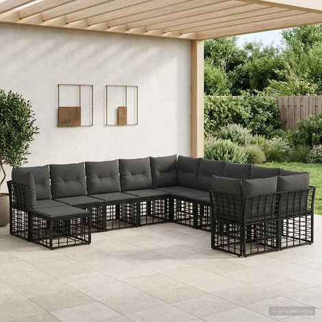 Conjunto de sofás de exterior 11 pcs Negro y Gris oscuro (1/5)