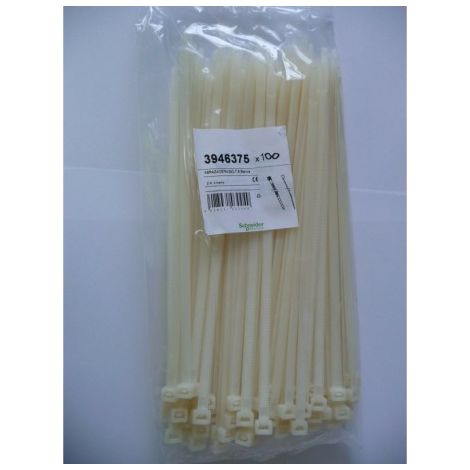 Collier serre-câble blanc 292x7.6mm (blister de 100) pour fixation de fils et câbles Ø 70mm intérieur SCHNEIDER 3946375