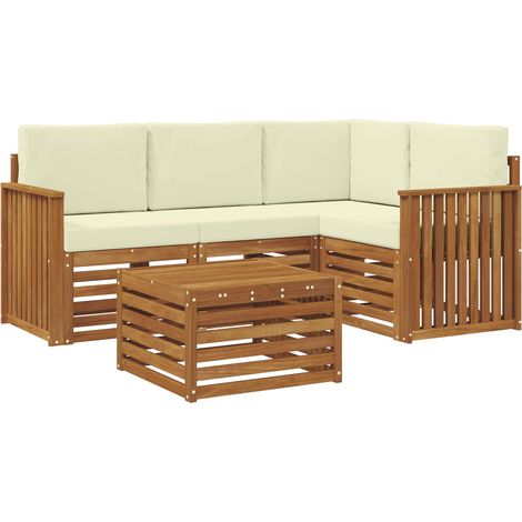 Conjunto de sofás de exterior con cojín 5 pcs Natural y Crema vidaXL (1/5)