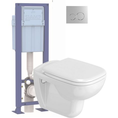 Pack inodoro suspendido DURAVIT D-code con asiento anticaída de acero inoxidable + estructura de soporte SIAMP + mando cromado
