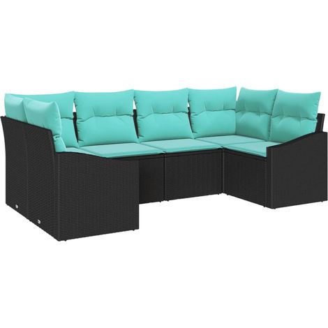 Set di divani con cuscino 6 pcs Nero polyrattan vidaXL