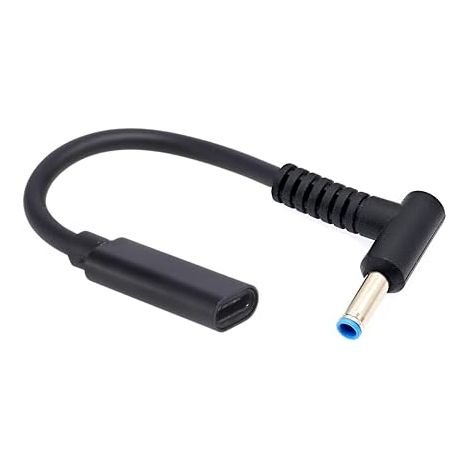 65 W PD USB-C vers DC 4.5 3.0 mm Adaptateur câble pour Ordinateur Portable, connecteur Femelle Type C vers Prise Jack mâle coudée DC 4.5 mm x 3.0 mm